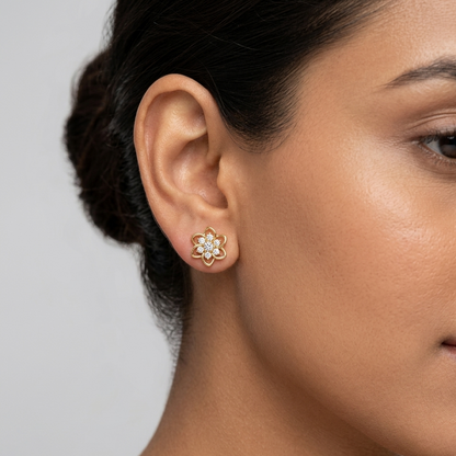 0.18 Ct total lab-grown round diamond stud earrings (0.09 Ct each), GLI certified, set in hallmarked 9K, 14K, 18K gold or 950 platinum, designed for ethical, brilliant luxury.
