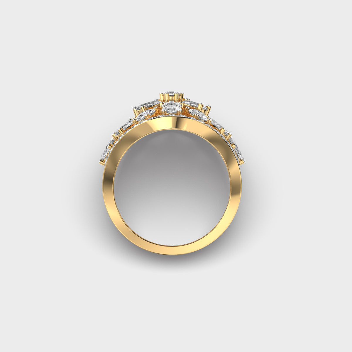 Hallmarked yellow gold cocktail ring with brilliant ethical diamonds