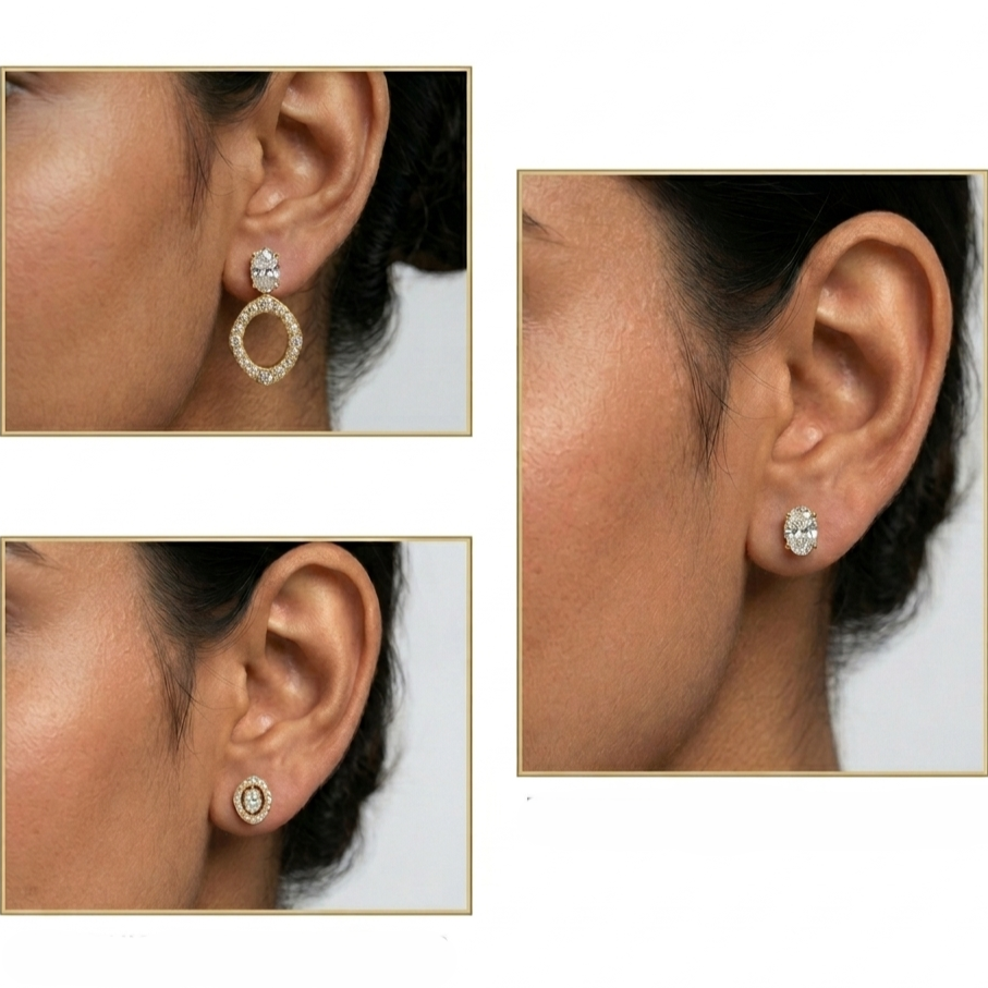 Shop Elegant Lab-Grown Diamond Convertible Earrings Featuring 1.14 Ct Total Weight Certified Oval And Round Cut Diamonds (0.57 Carat Each). Crafted In Yellow, Rose, White Gold And Premium 950 Platinum For Ethical Luxury And Brilliant Sparkle.