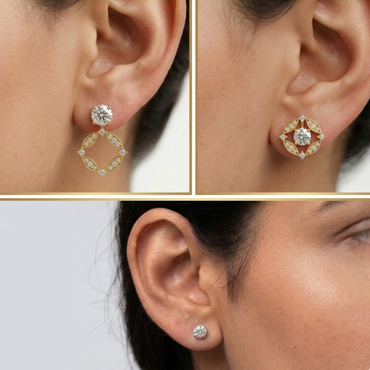 Shop Elegant Lab-Grown Diamond Convertible Earrings Featuring 1.14 Ct Total Weight Certified Round Cut Diamonds (0.57 Carat Each). Crafted In Yellow, Rose, White Gold And Premium 950 Platinum For Ethical Luxury And Brilliant Sparkle.