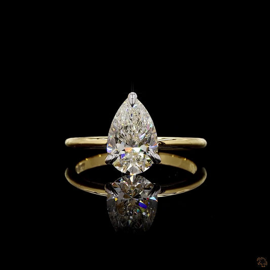 Yellow gold lab grown diamond engagement ring pear cut 1.50 carat