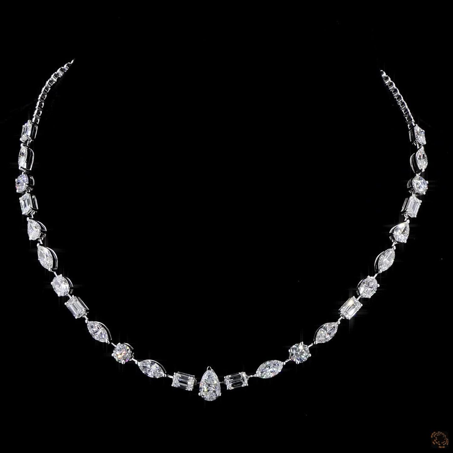 12.70 Ct Lab-Grown Multishape Diamond Tennis Necklace In 14K White Gold – GLI Certified