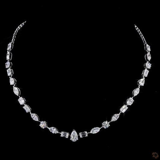 12.70 Ct Lab-Grown Multishape Diamond Tennis Necklace In 14K White Gold – GLI Certified