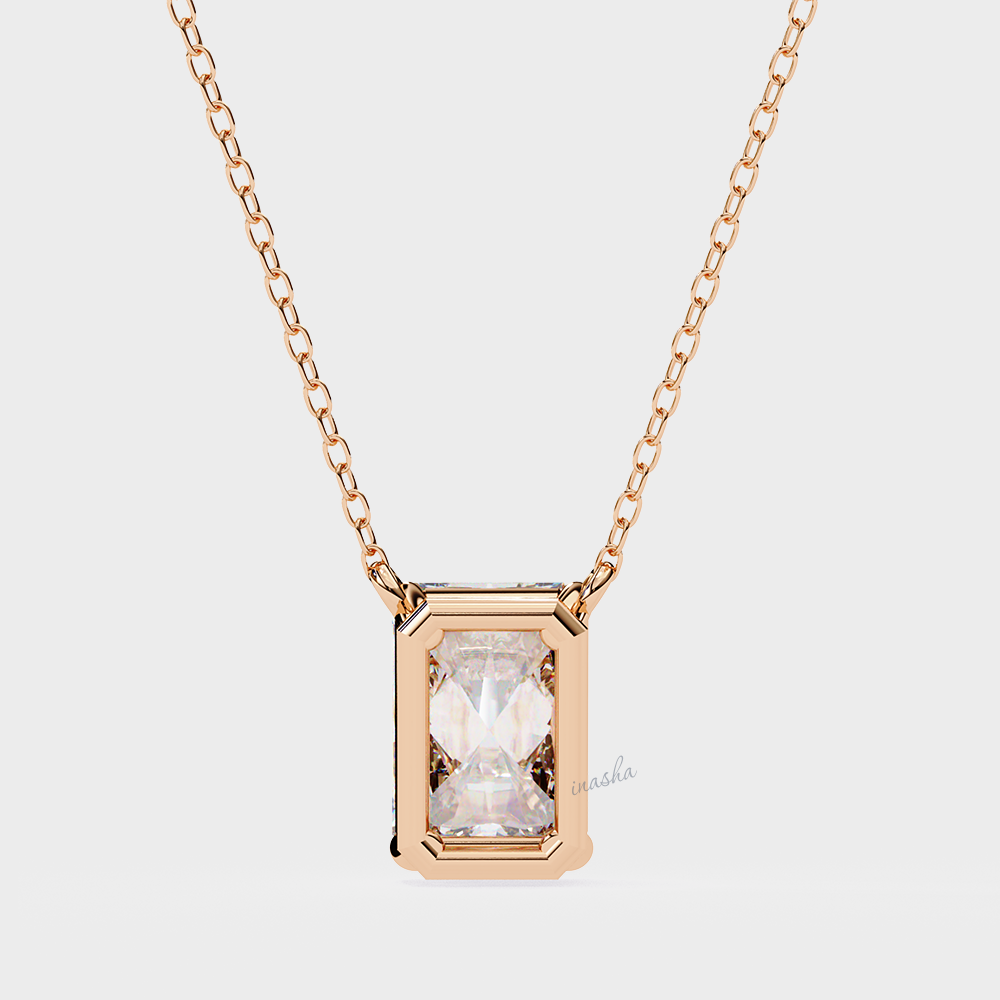 Premium rose gold lab grown emerald cut diamond solitaire pendant necklace fine jewelry