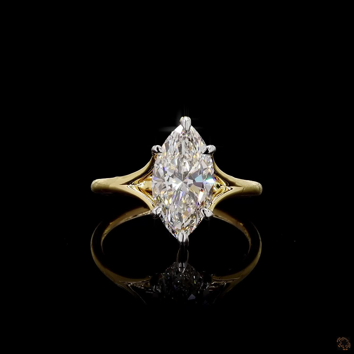 Yellow gold lab grown diamond ring 3 carat marquise cut