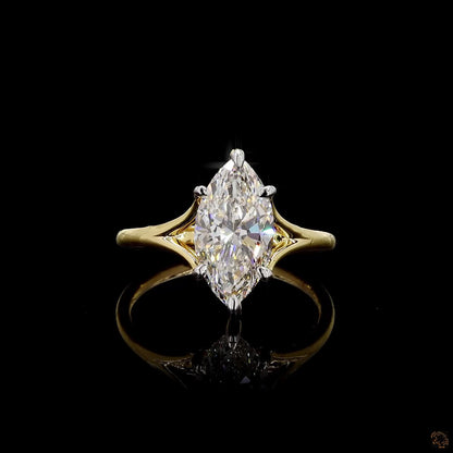 Yellow gold lab grown diamond ring 3 carat marquise cut