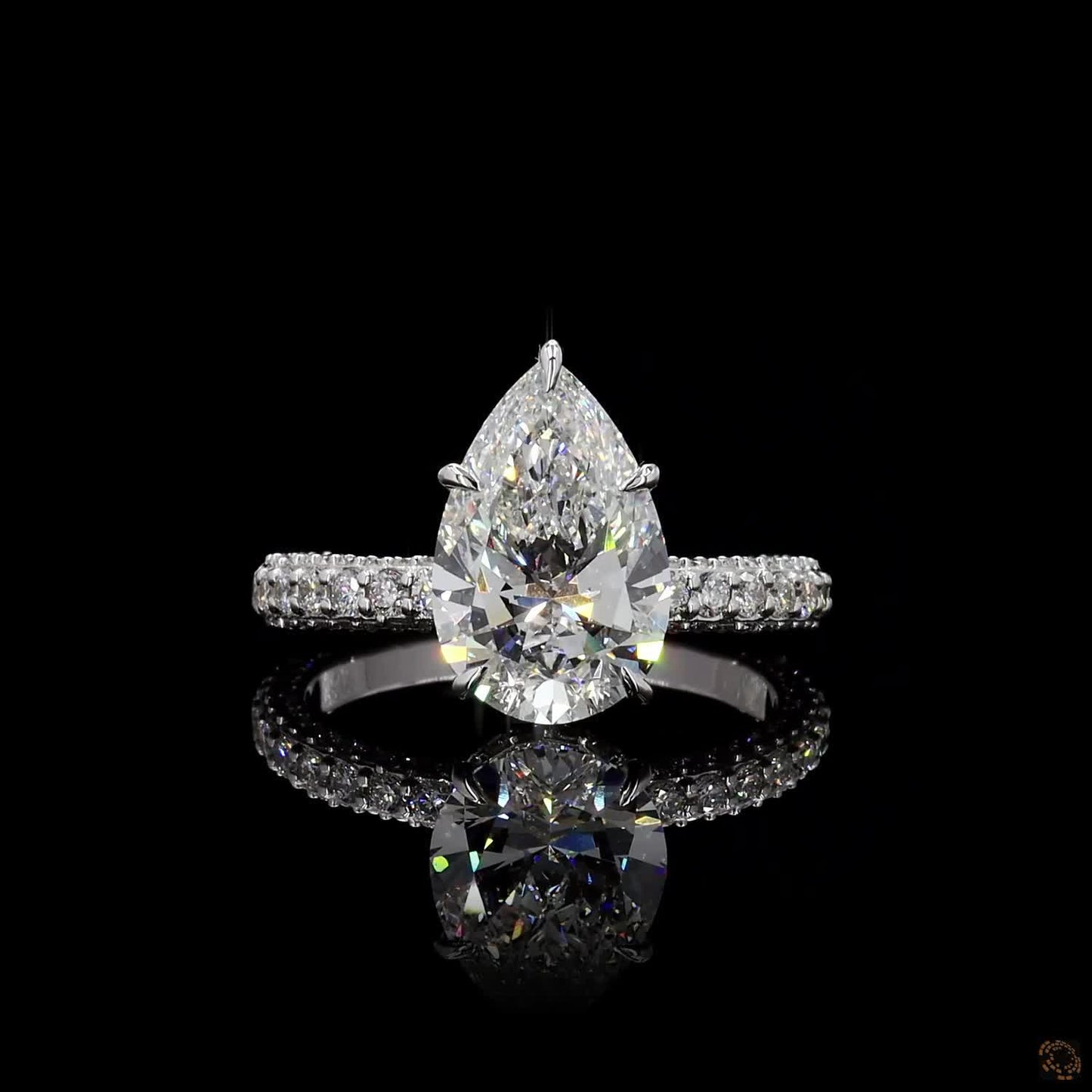 pear and round cut lab grown diamond ring white gold