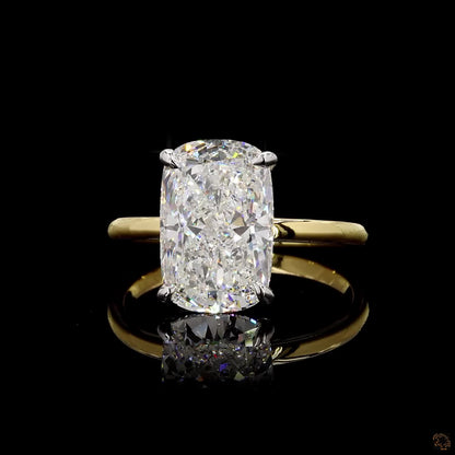 Multitone gold lab grown diamond ring 5 carat cushion cut