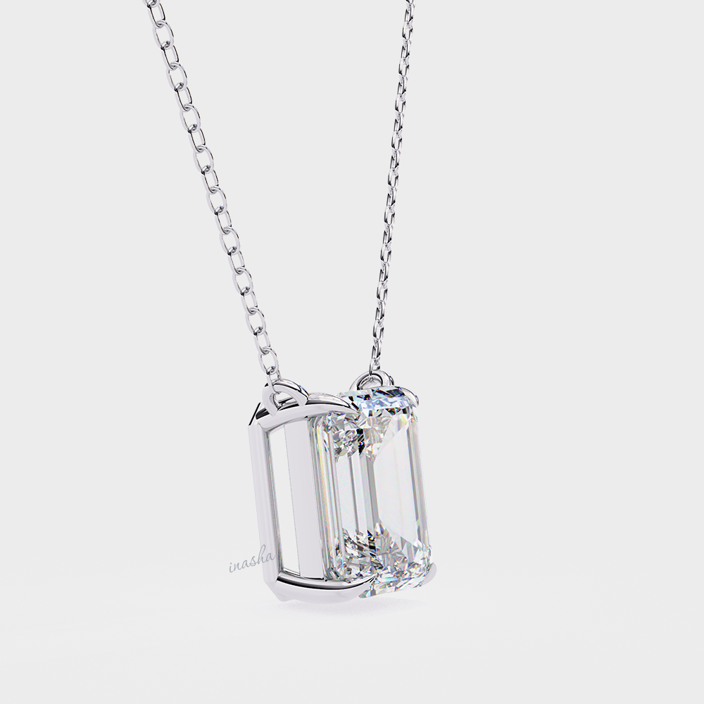 Luxury platinum lab grown emerald cut diamond solitaire pendant necklace for everyday elegance