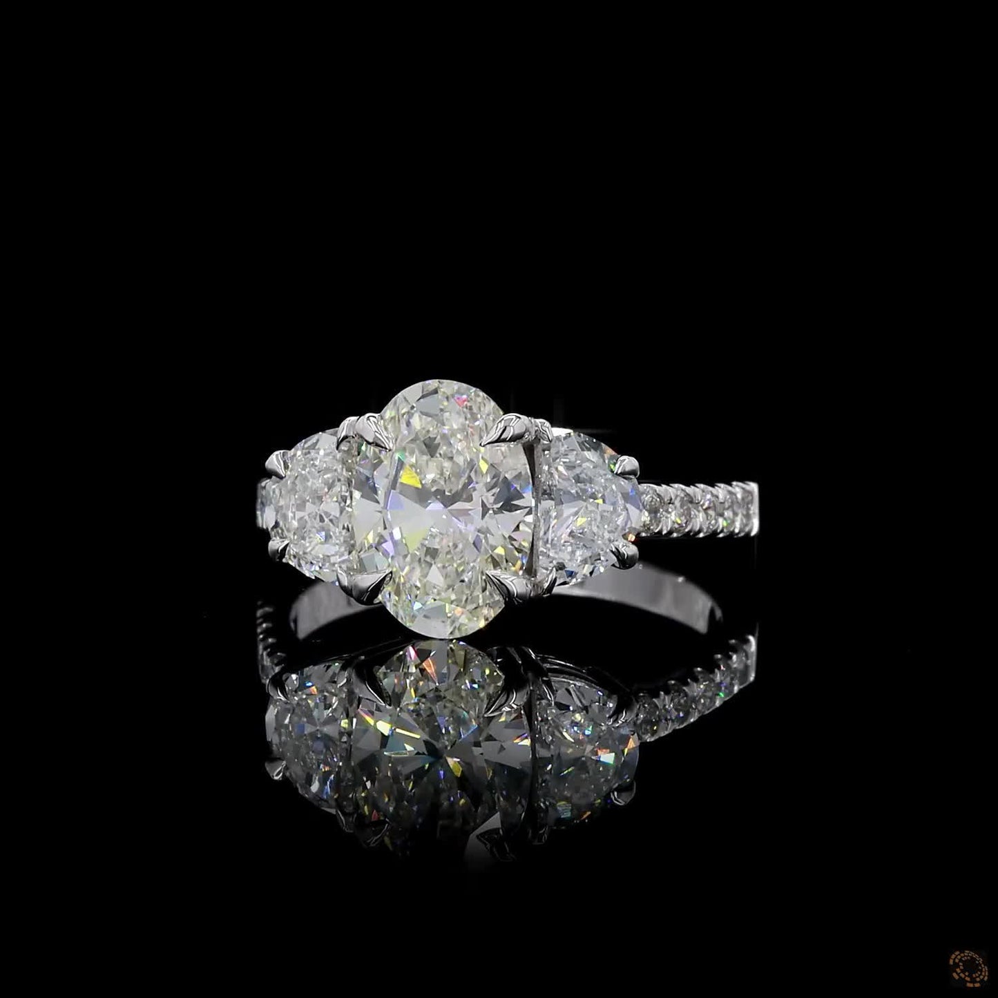 White gold lab grown diamond ring oval half moon round