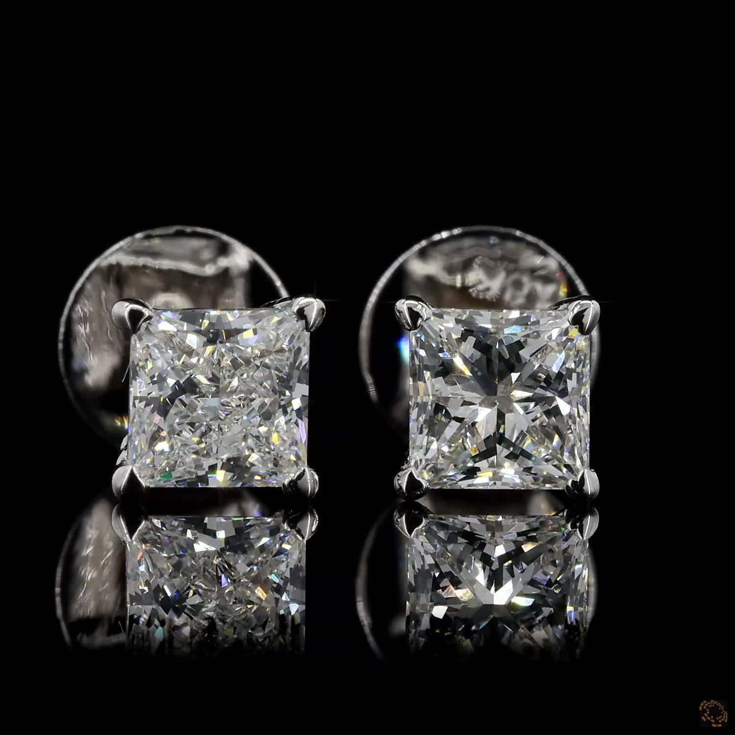 Princess cut lab grown diamond stud earrings 1 carat total