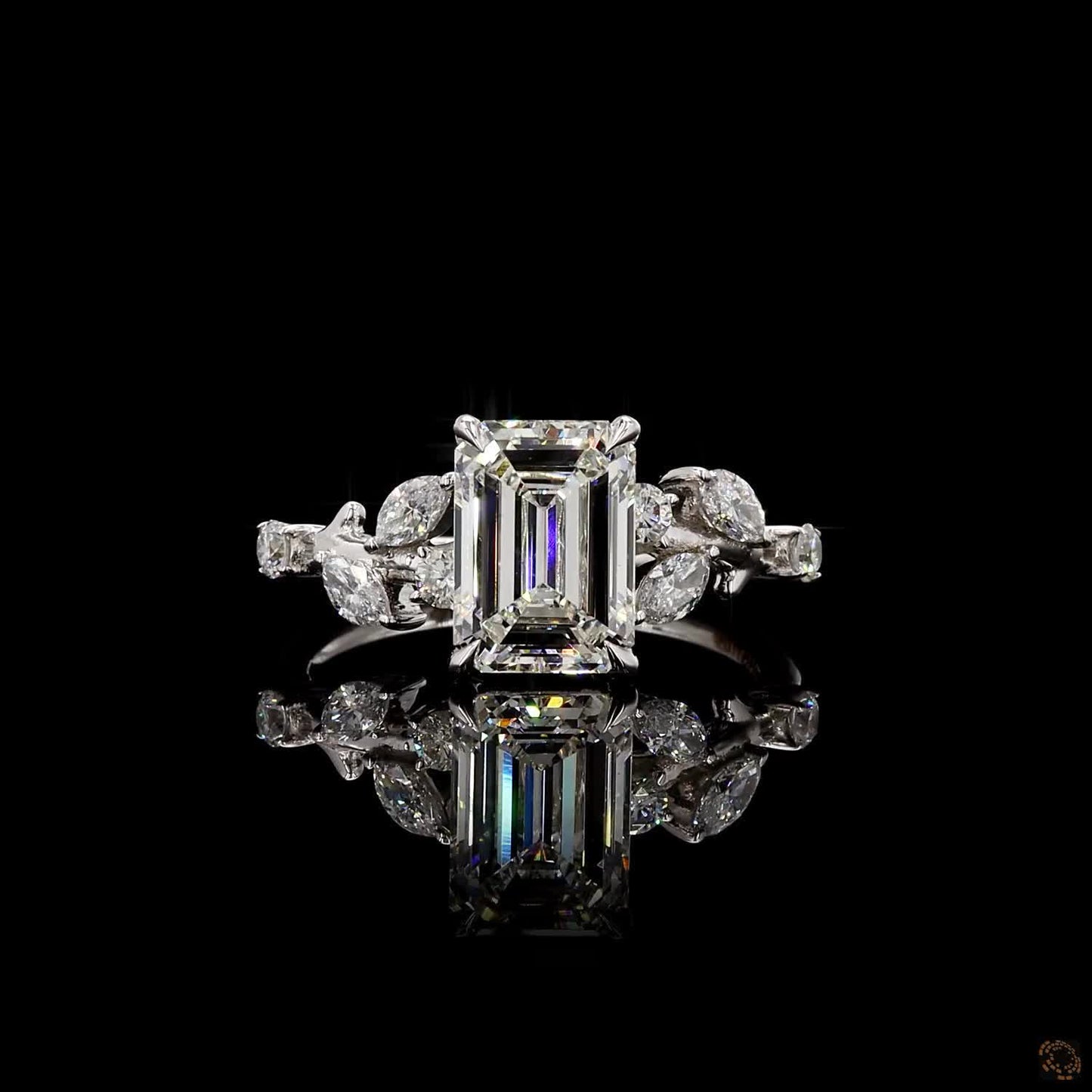 White gold lab grown diamond ring emerald round marquise cut