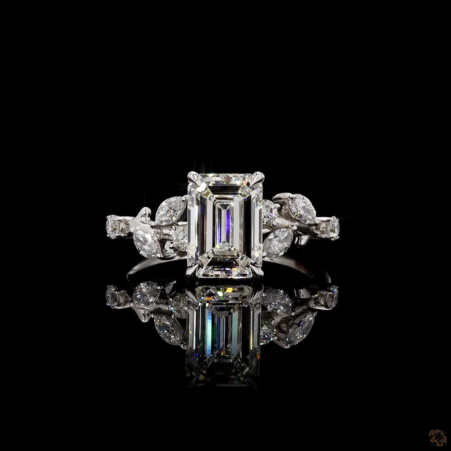 White gold lab grown diamond ring emerald round marquise cut