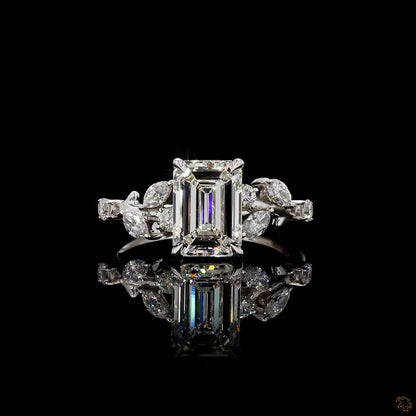 White gold lab grown diamond ring emerald round marquise cut