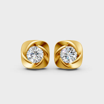 1.80 Ctw Round Cut Lab Grown Diamond Stud Earrings In 14K Yellow Gold Hallmark Setting