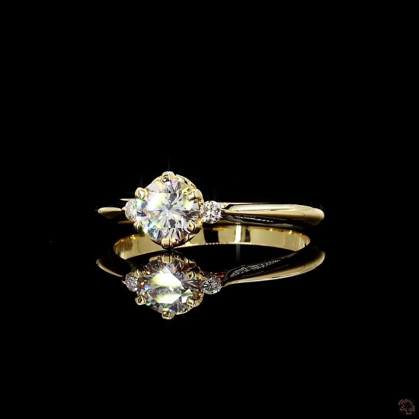 three stone lab grown diamond ring yellow gold