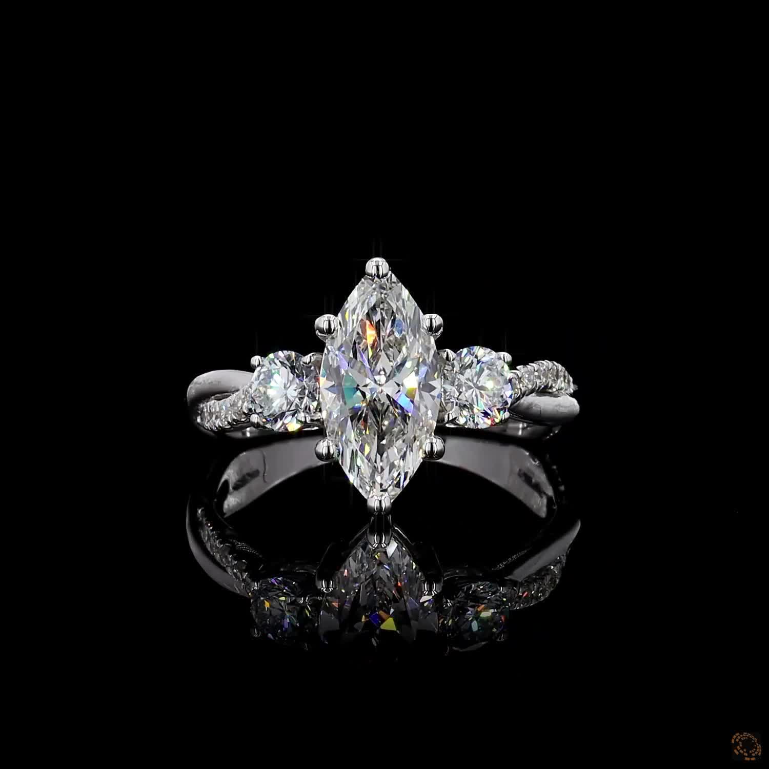 marquise and round cut lab grown diamond ring white gold