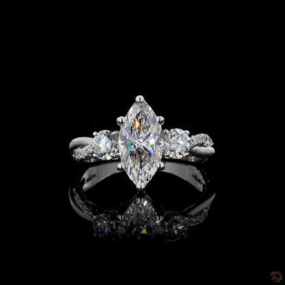 marquise and round cut lab grown diamond ring white gold