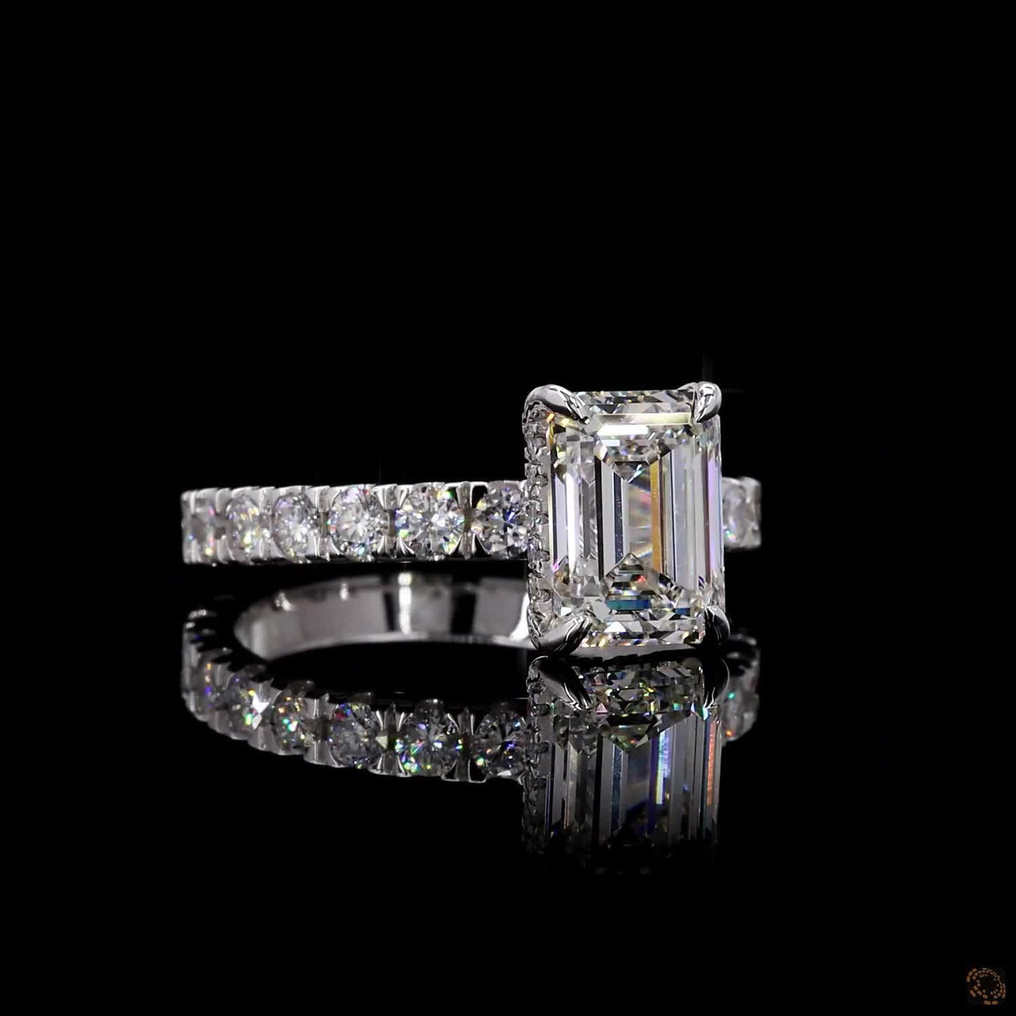 2.30 ct emerald and round lab grown diamond ring white gold