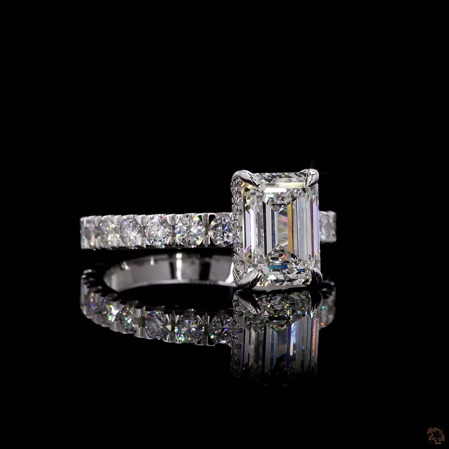 2.30 ct emerald and round lab grown diamond ring white gold