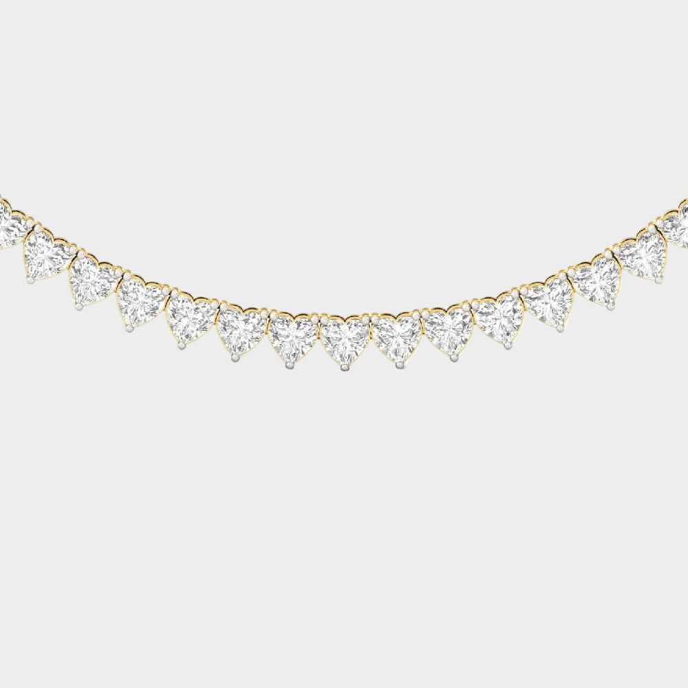 Certified Lab-Grown Heart Cut Diamond Tennis Necklace Crafted In Hallmark 14K Yellow Gold