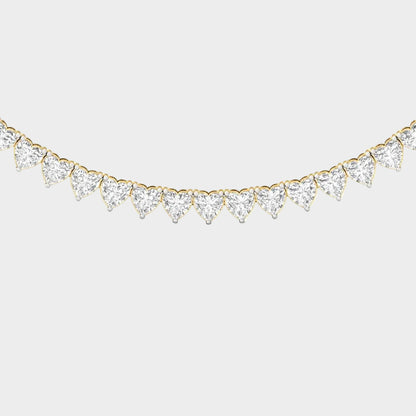 Certified Lab-Grown Heart Cut Diamond Tennis Necklace Crafted In Hallmark 14K Yellow Gold