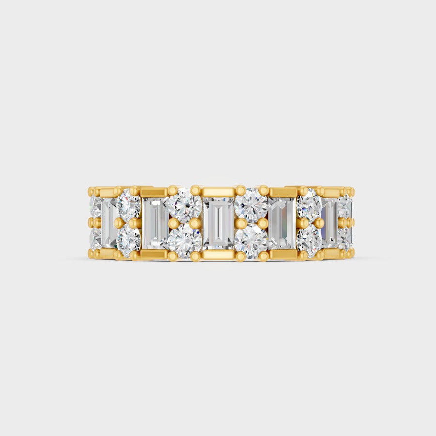 Luxury Round Baguette Diamond Band In Yellow Gold Elegant Jewelry
