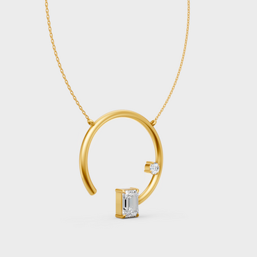 GLI Certified Emerald And Round Cut Lab-Grown Diamond Pendant Necklace In Hallmark Yellow Gold