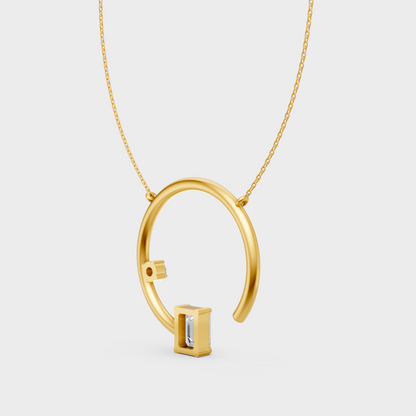 0.98 Ct Emerald & Round Lab-Grown Diamond Pendant With Chain in