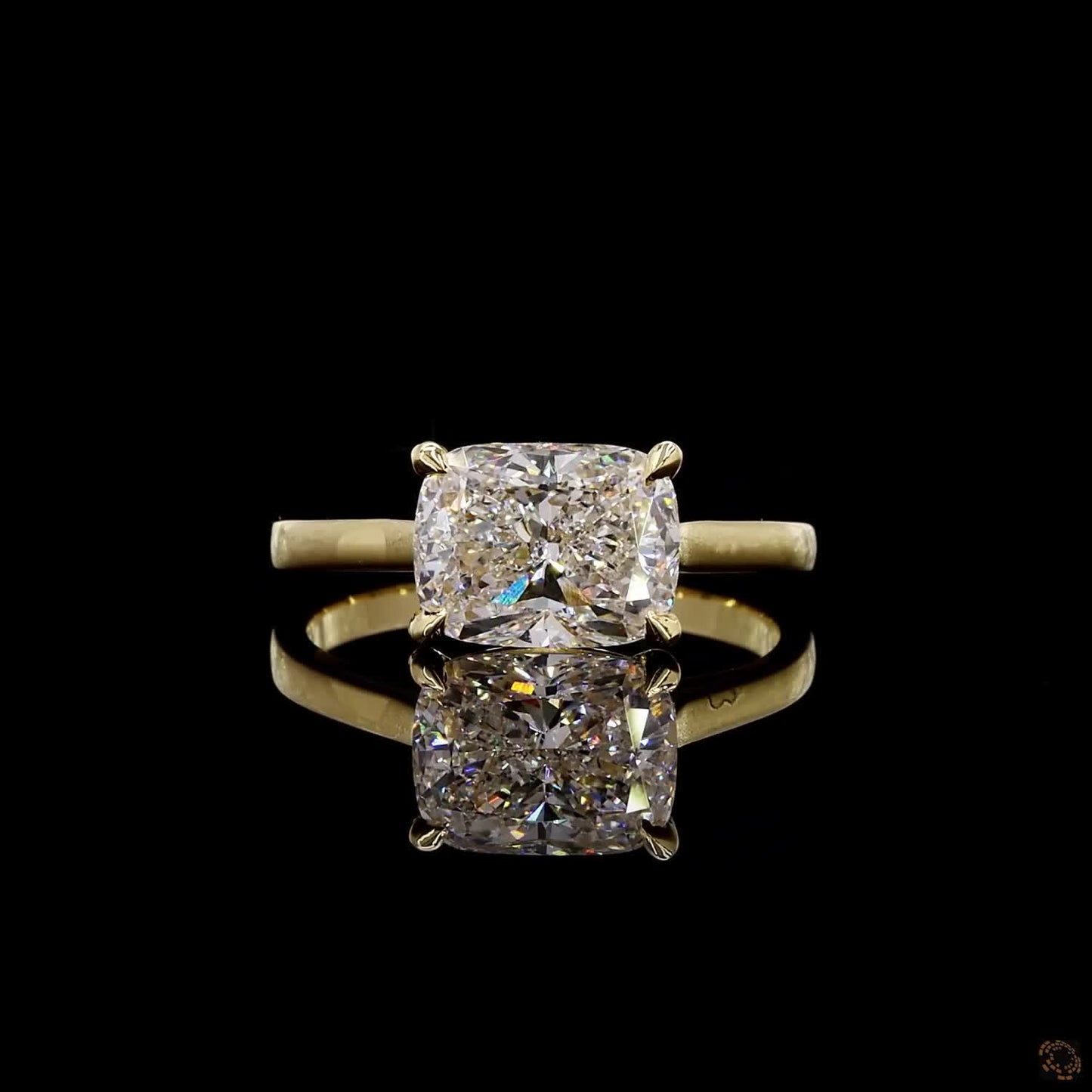 Yellow gold lab grown diamond ring 2.5 carat cushion cut