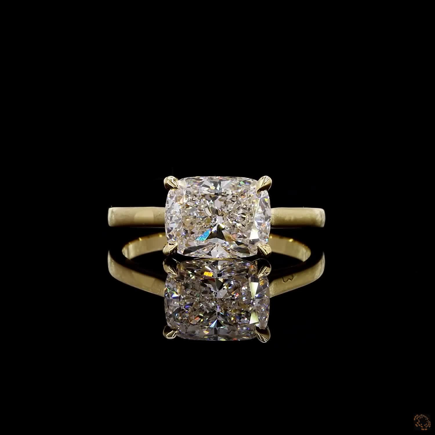 Yellow gold lab grown diamond ring 2.5 carat cushion cut