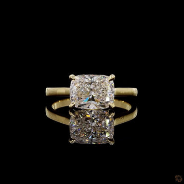 Yellow gold lab grown diamond ring 2.5 carat cushion cut