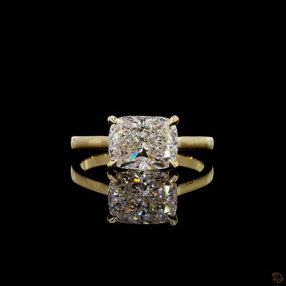 Yellow gold lab grown diamond ring 2.5 carat cushion cut