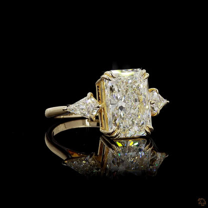 5 ct radiant and kite lab grown diamond ring yellow gold