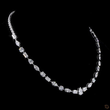 GLI Certified 12.70 Ct Emerald Marquise Oval Pear Round Diamond Necklace In White Gold