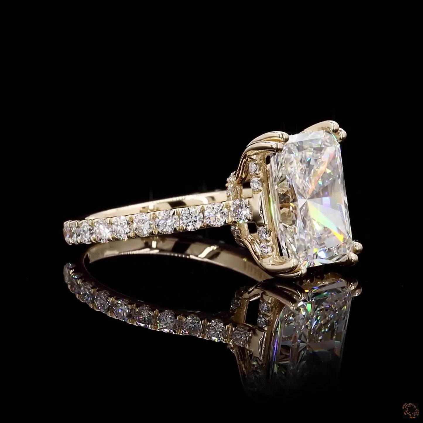 hallmark yellow gold radiant and round lab grown diamond ring
