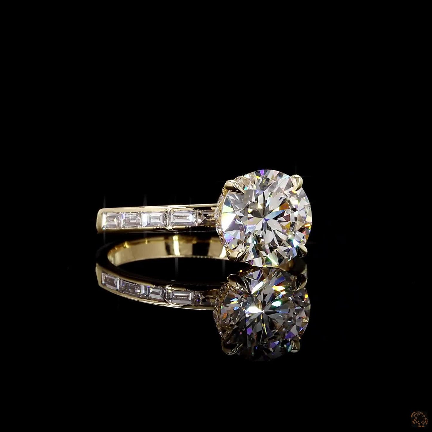 2.61 ct round baguette lab grown diamond ring yellow gold