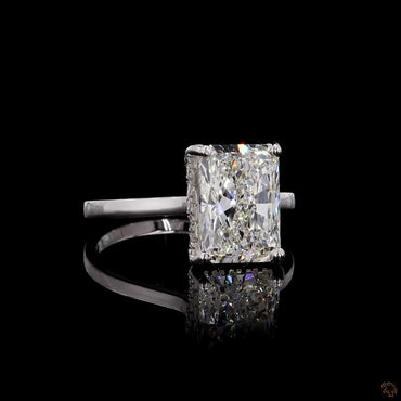 4.36 ct radiant and round lab grown diamond ring white gold