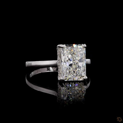 4.36 ct radiant and round lab grown diamond ring white gold