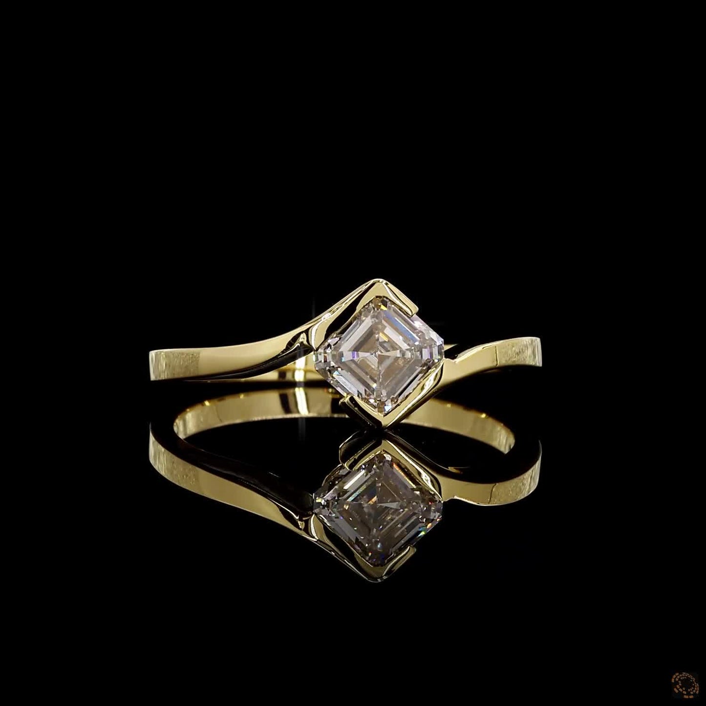 Yellow gold lab grown diamond ring asscher cut 1 carat