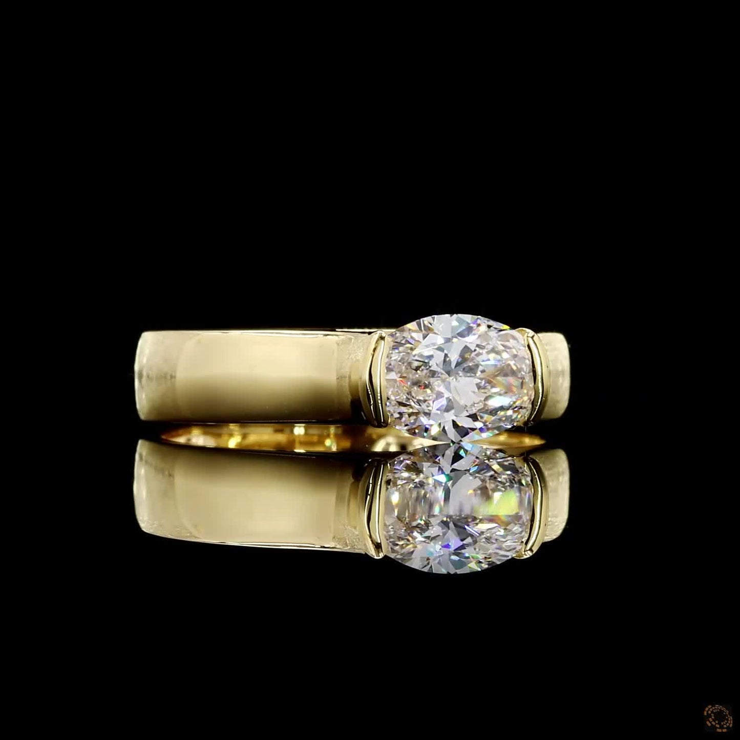 IGI certified lab grown diamond ring oval cut yellow gold