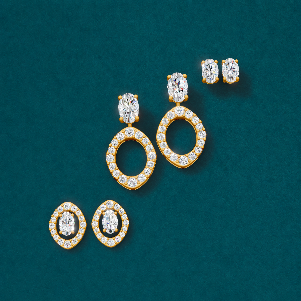 Convertible earrings featuring 1.14 total carats of oval and round lab-grown diamonds set in a polished white-metal design, offering versatile styling with a graceful blend of shapes and brilliant sparkle.