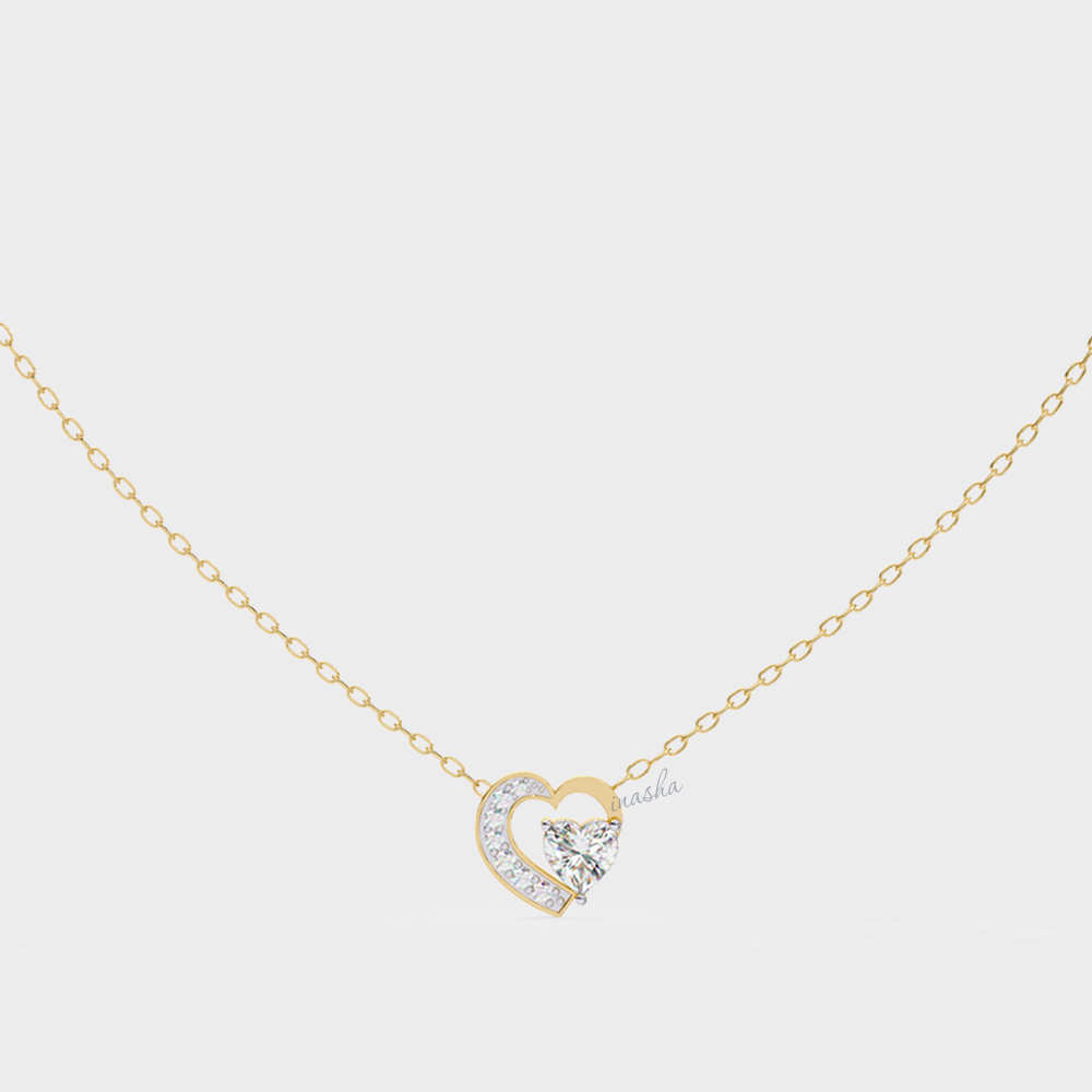 IGI GLI certified lab grown heart and round cut diamond pendant in yellow gold