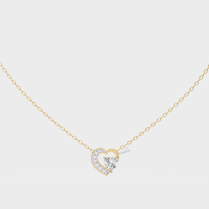 IGI GLI certified lab grown heart and round cut diamond pendant in yellow gold