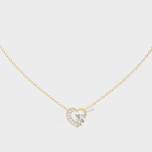 IGI GLI certified lab grown heart and round cut diamond pendant in yellow gold