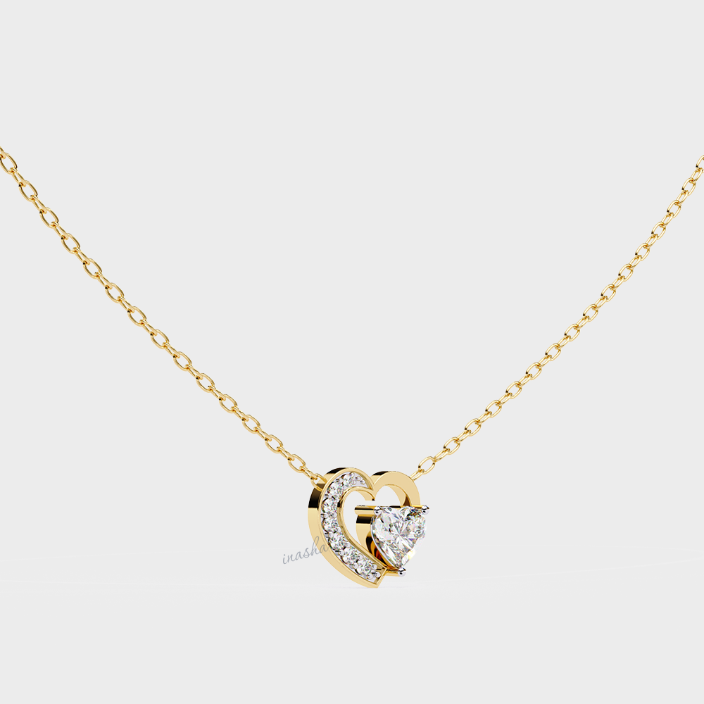 Luxury lab grown heart diamond pendant with chain yellow gold