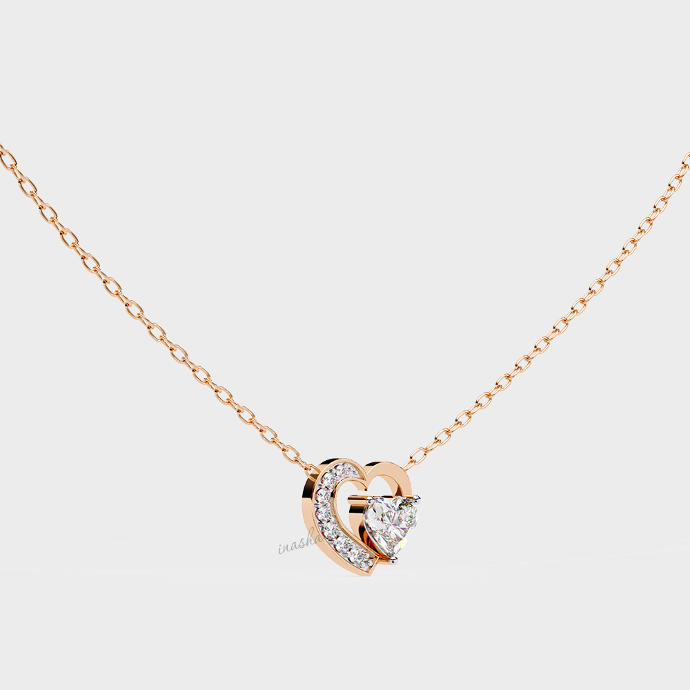 Luxury lab grown heart diamond pendant with chain rose gold