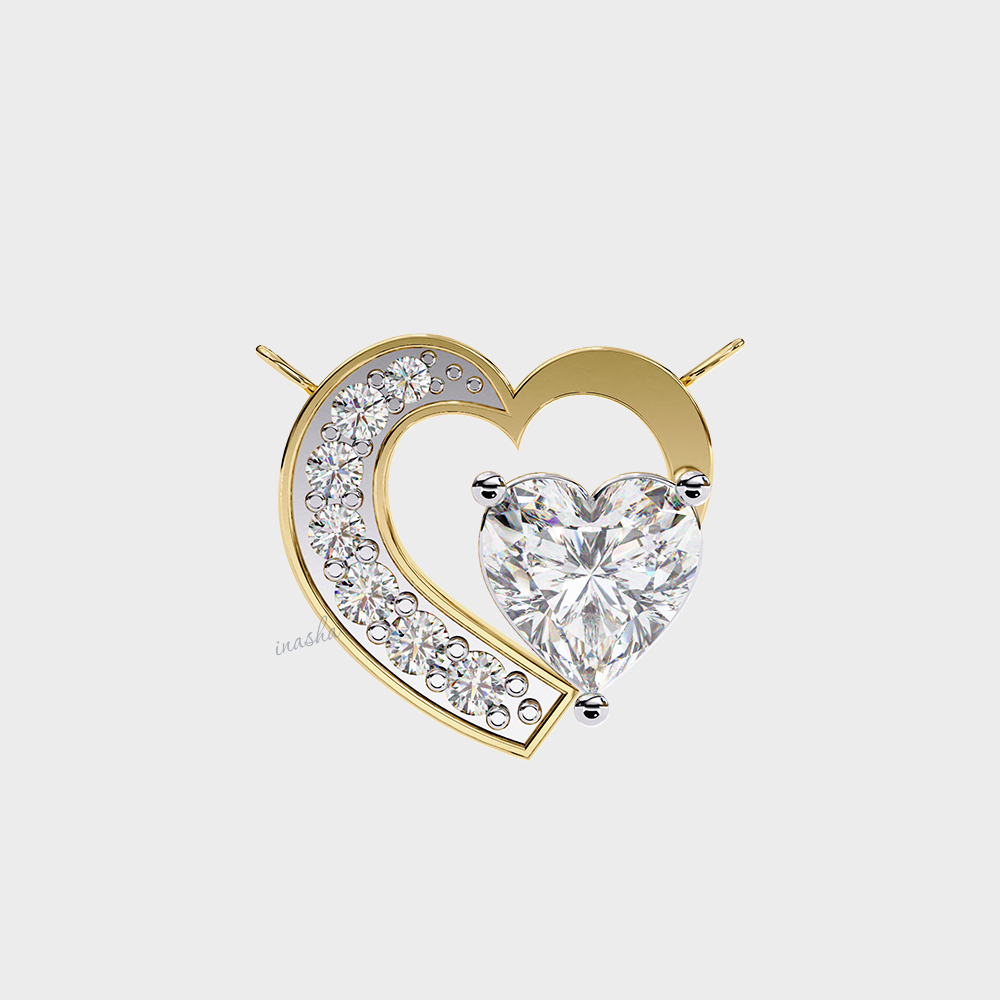 Heart round cut lab grown diamond necklace 9K 14K 18K yellow gold