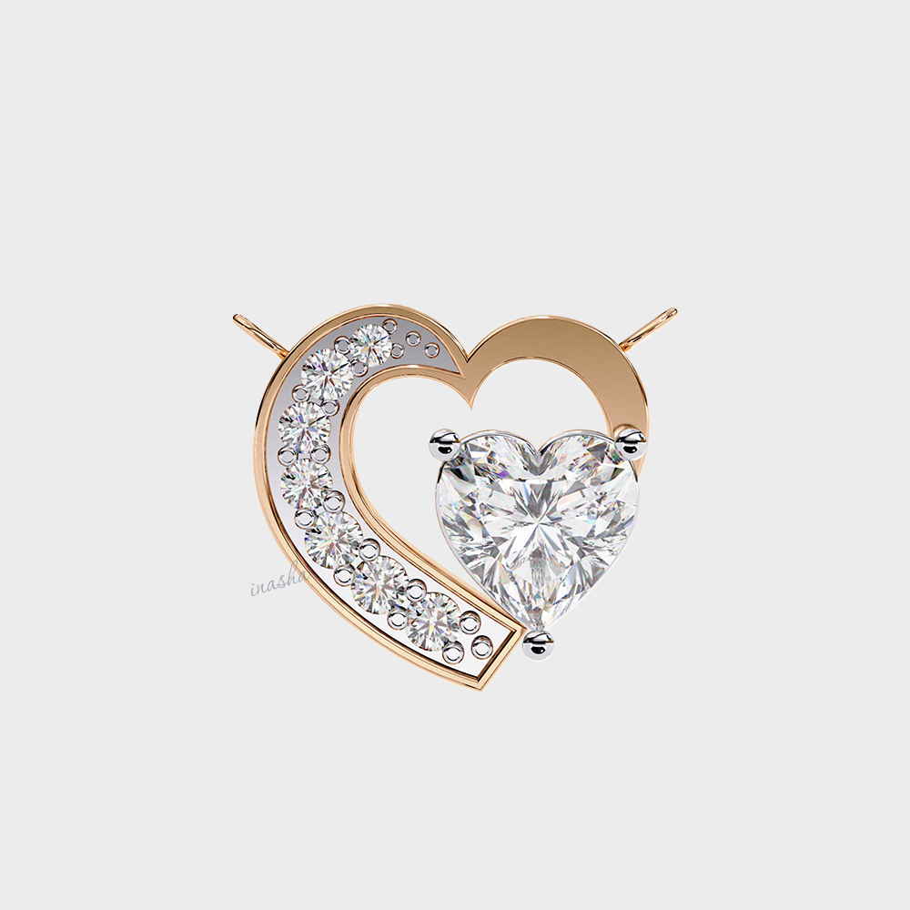 Heart round cut lab grown diamond necklace 9K 14K 18K rose gold