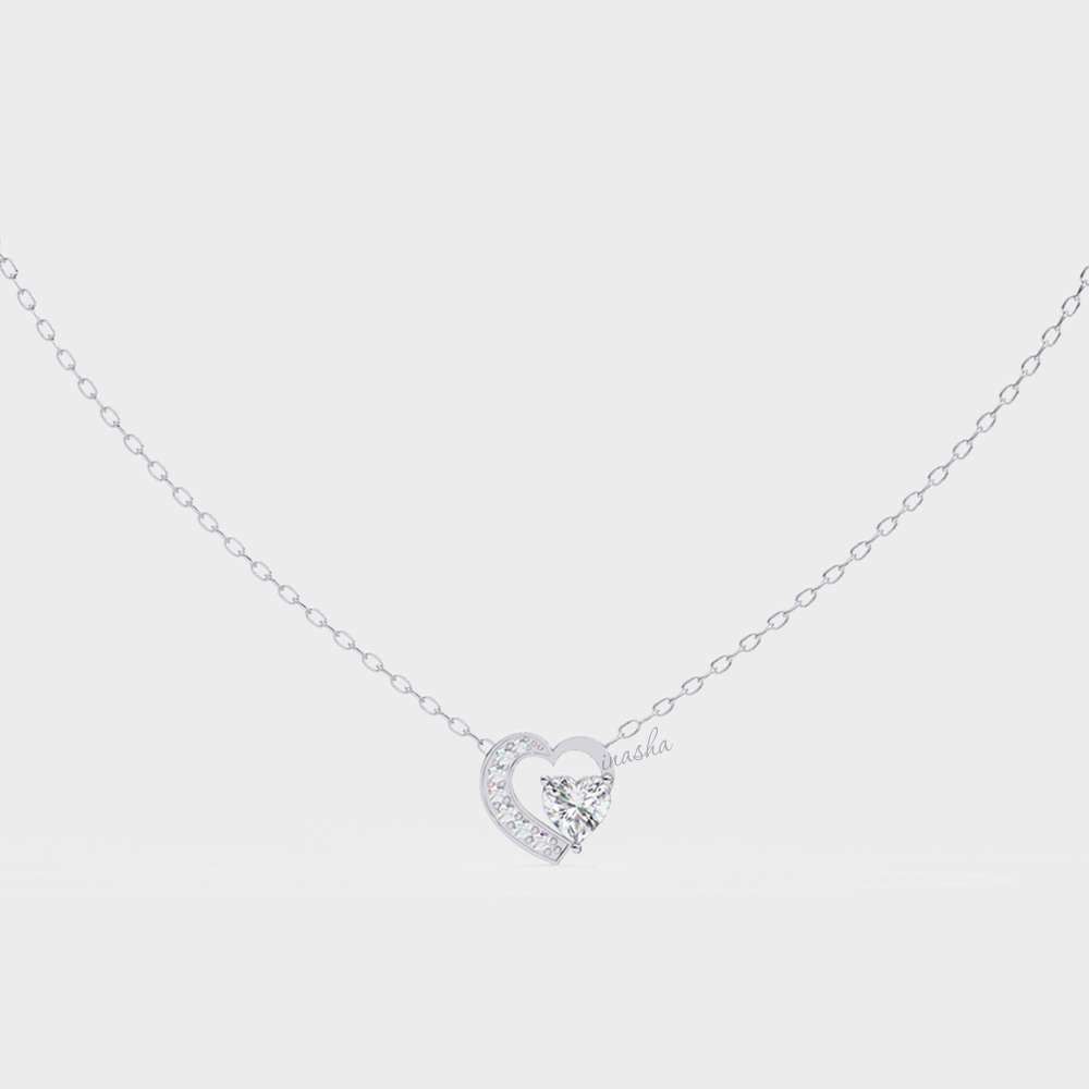 IGI GLI certified lab grown heart and round cut diamond pendant in white gold